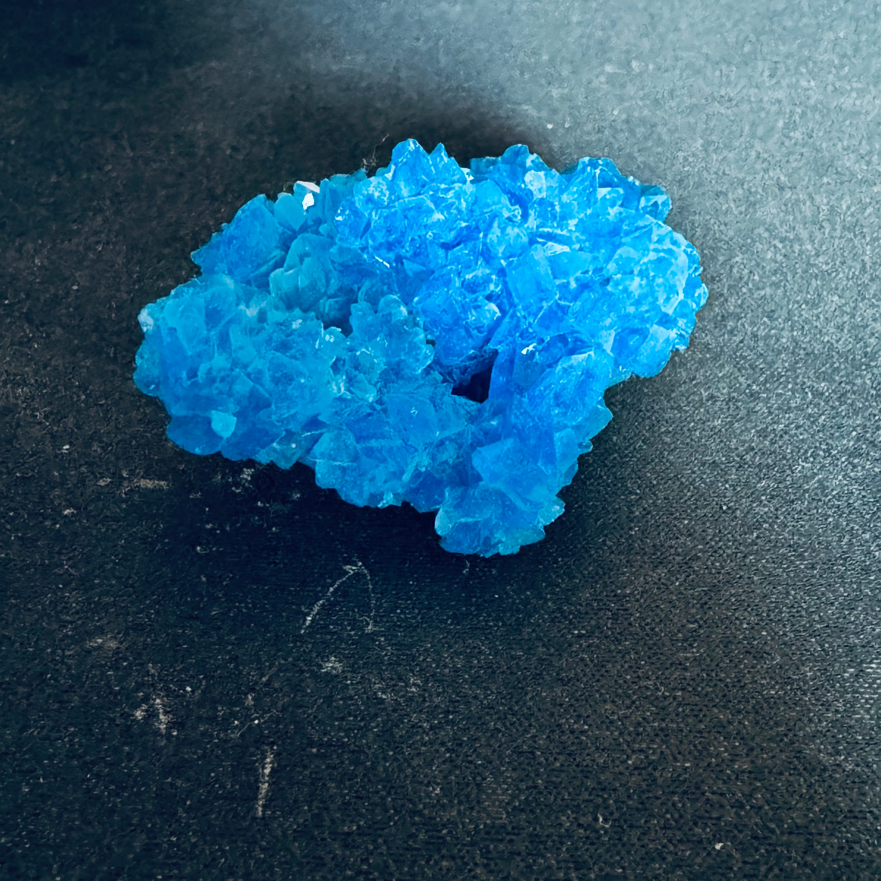 A blue crystal specimen from my mineral collection